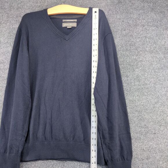 Eddie Bauer Men's Cotton Cashmere Pullover Sweater Blue Large V-Neck Ribbed Trim - Picture 10 of 12